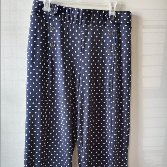 'Robert Louis' Navy/White Polka Dot Wide Leg Pant Size L - Picture 1 of 7